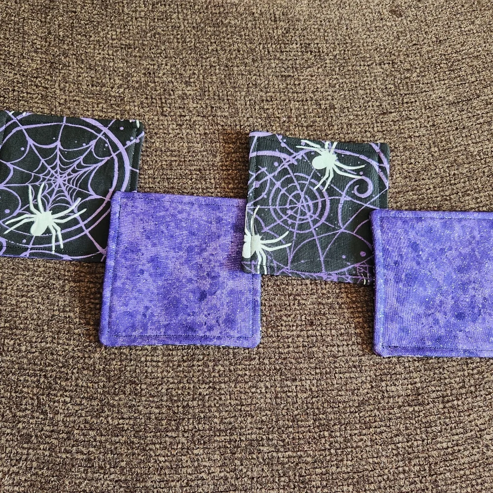 Halloween Coasters Set Of 4 Handmade Spiderwebs Black Purple New